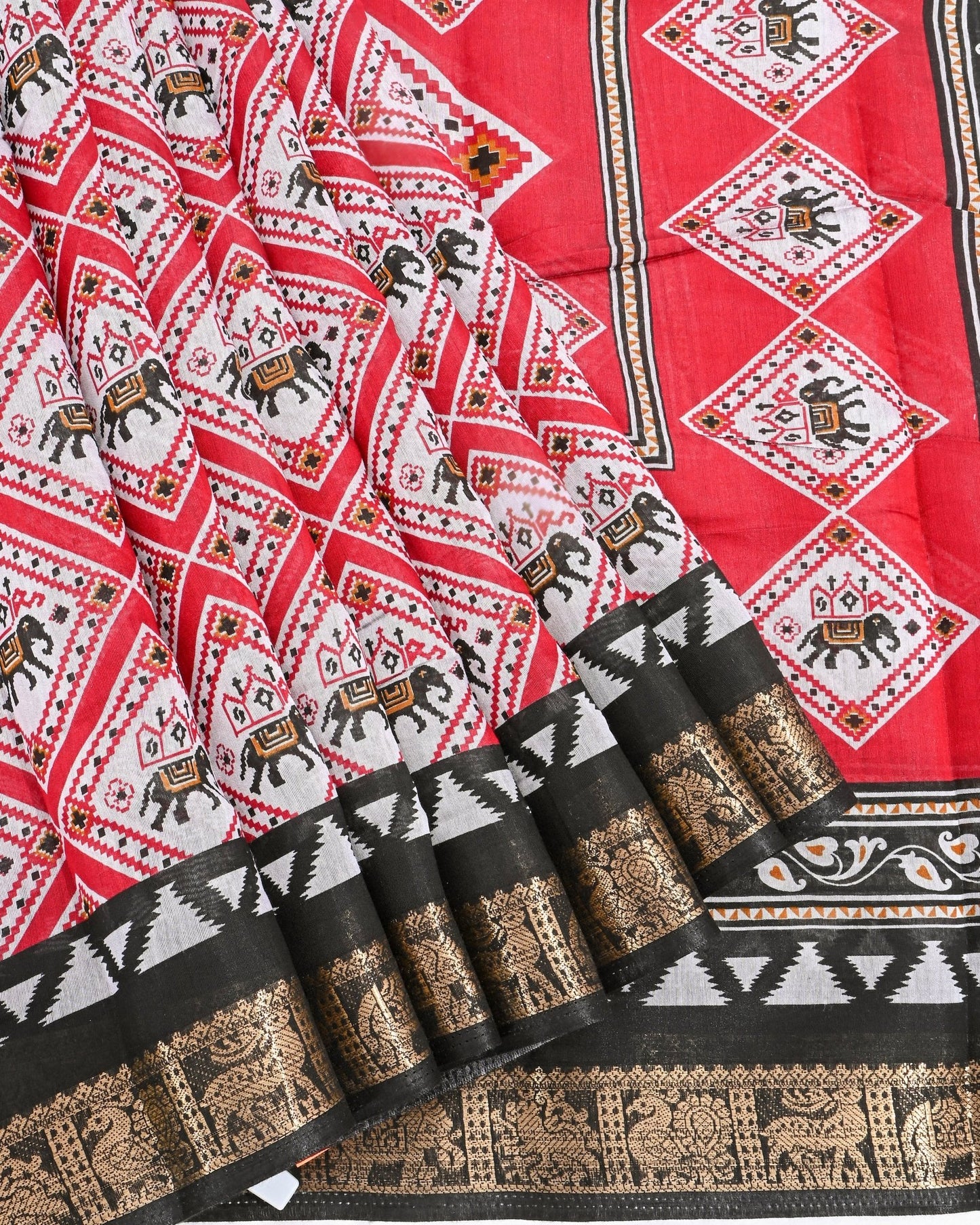 Chanderi Off White Printed Saree - Shop Vastram