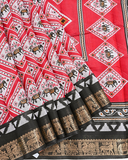 Chanderi Off White Printed Saree - Shop Vastram