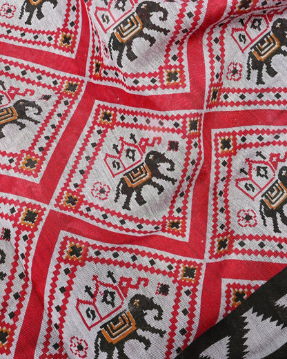 Chanderi Off White Printed Saree - Shop Vastram