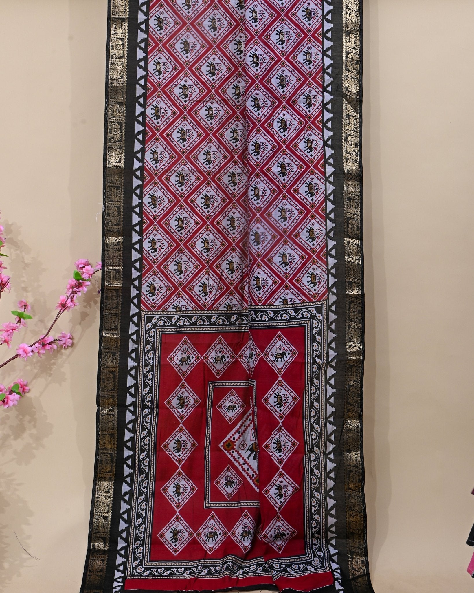 Chanderi Off White Printed Saree - Shop Vastram