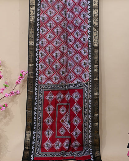 Chanderi Off White Printed Saree - Shop Vastram