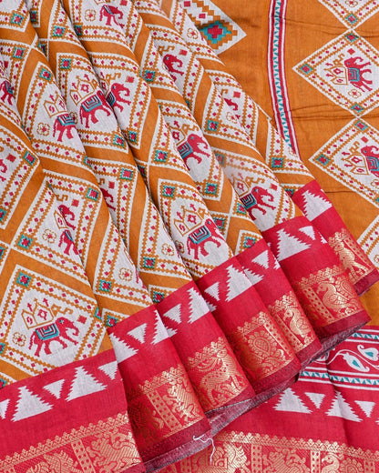 Chanderi Off White Printed Saree - Shop Vastram