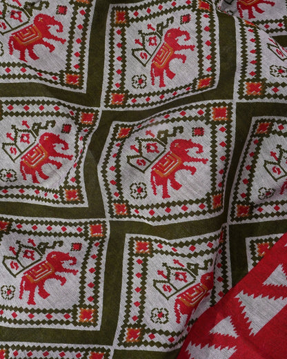 Chanderi Off White Printed Saree - Shop Vastram