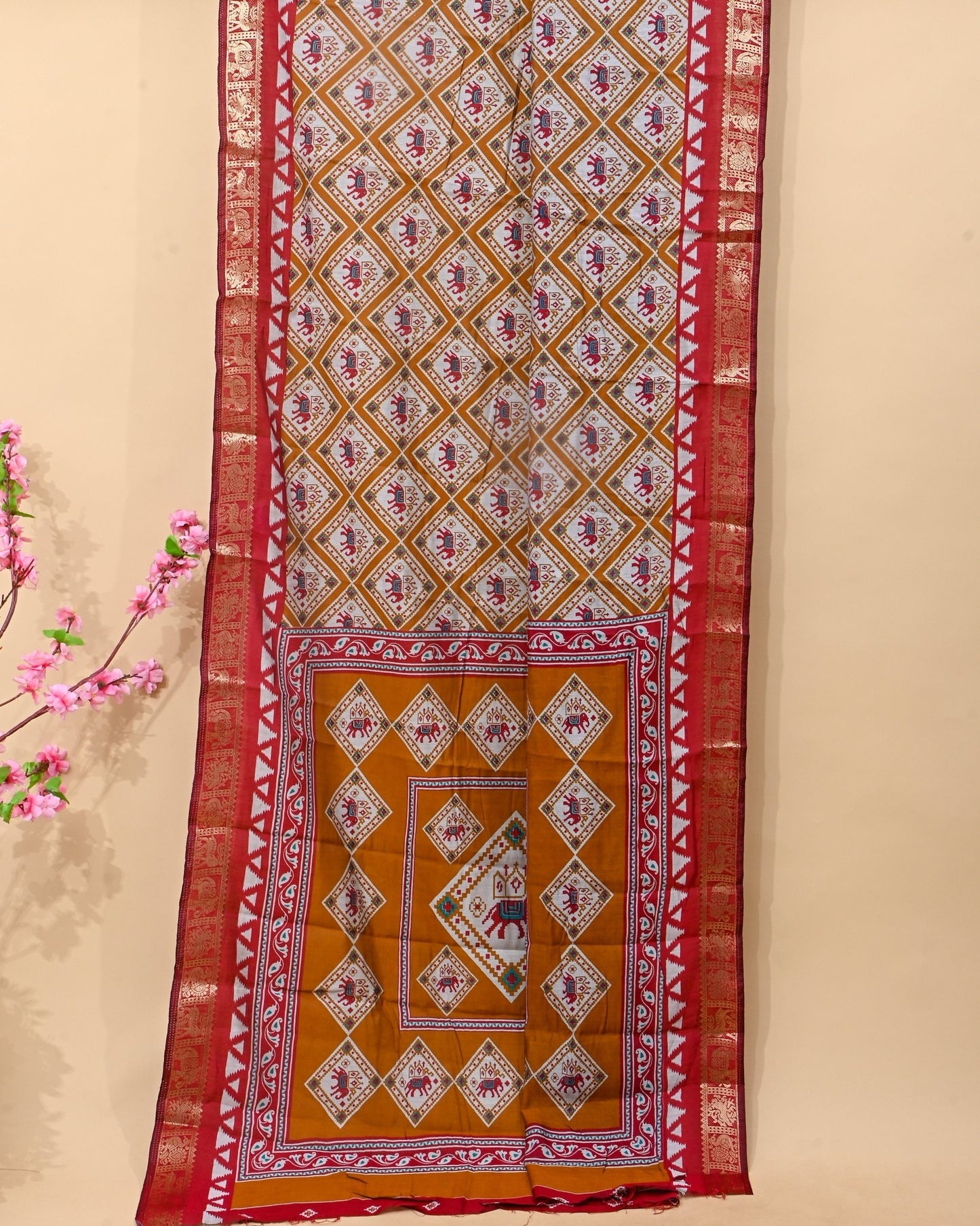 Chanderi Off White Printed Saree - Shop Vastram