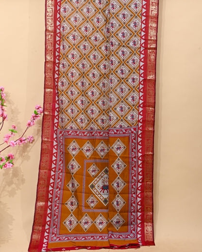 Chanderi Off White Printed Saree - Shop Vastram
