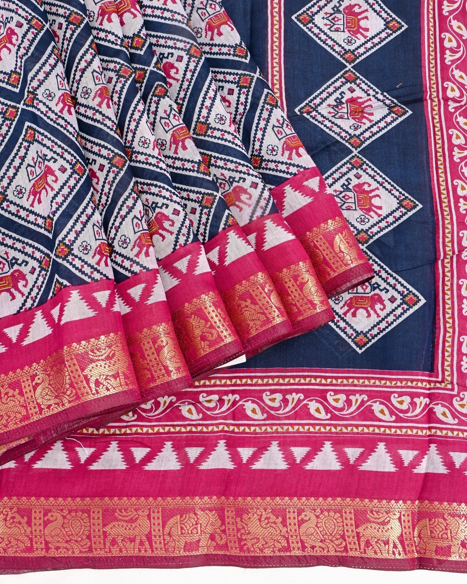 Chanderi Off White Printed Saree - Shop Vastram
