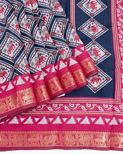 Chanderi Off White Printed Saree - Shop Vastram