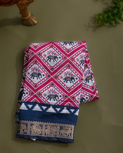 Chanderi Off White Printed Saree - Shop Vastram