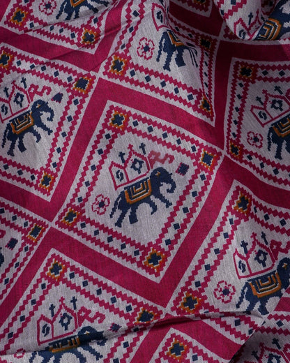 Chanderi Off White Printed Saree - Shop Vastram