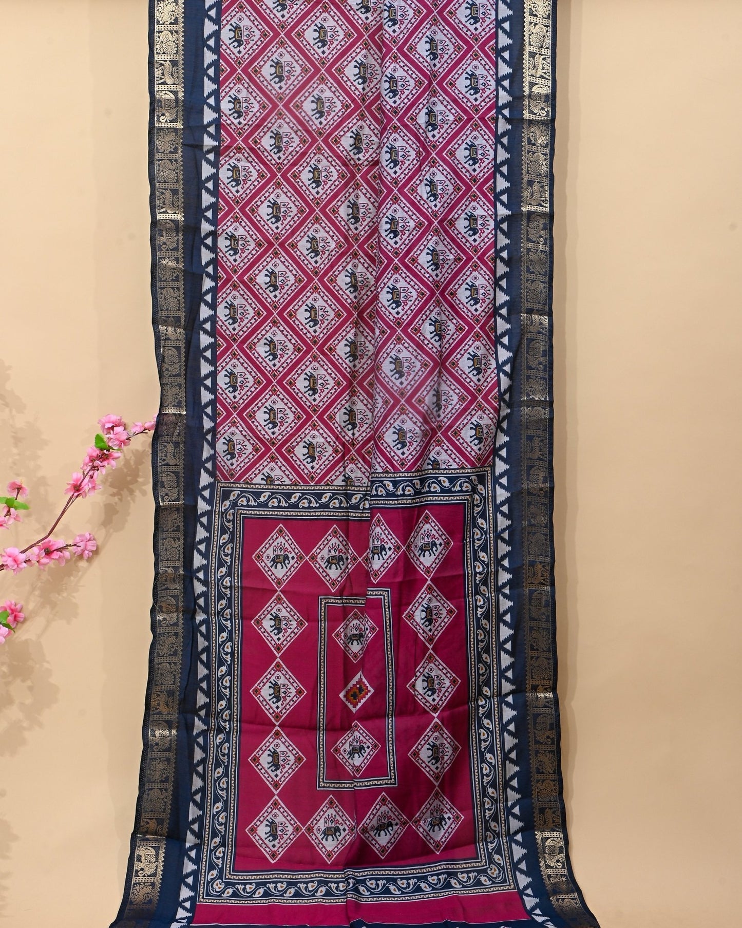Chanderi Off White Printed Saree - Shop Vastram