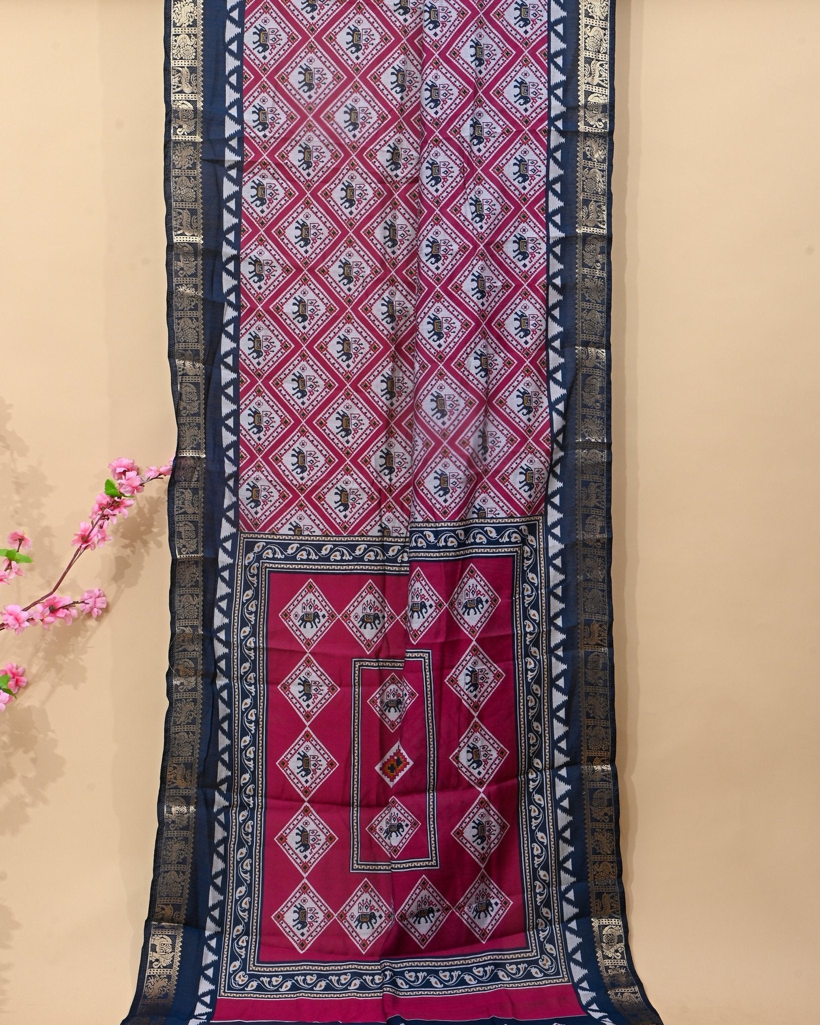 Chanderi Off White Printed Saree - Shop Vastram