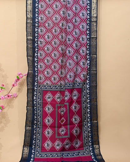 Chanderi Off White Printed Saree - Shop Vastram