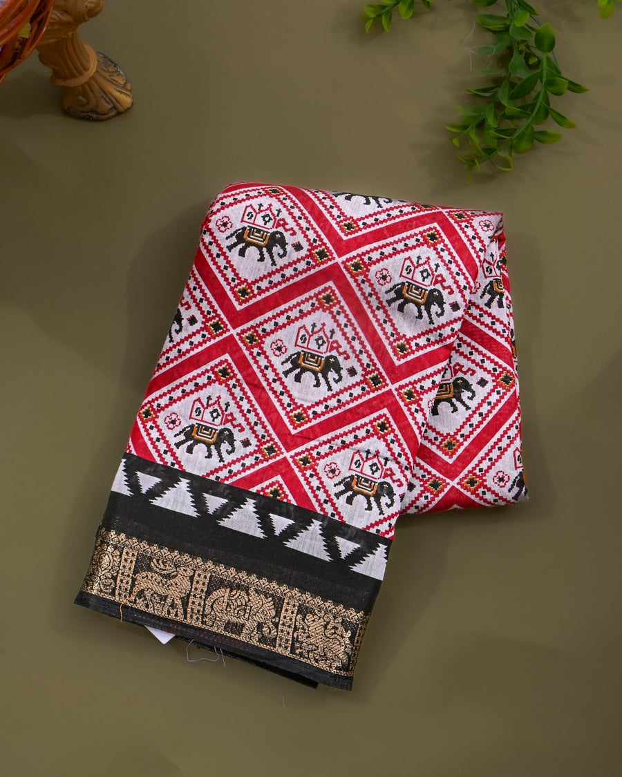 Chanderi Off White Printed Saree - Shop Vastram