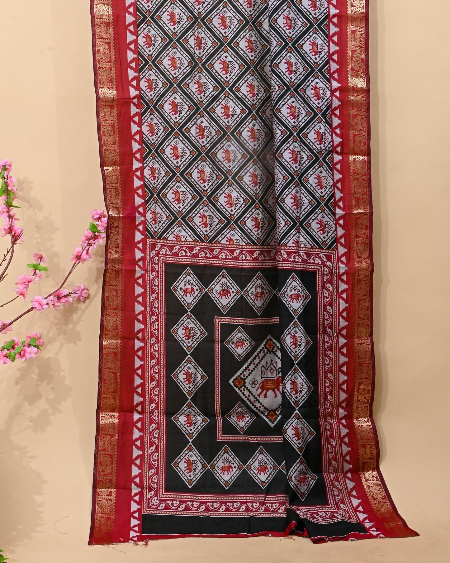 Chanderi Off White Printed Saree - Shop Vastram