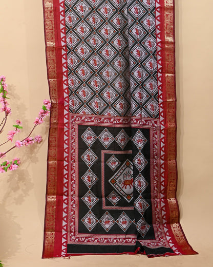 Chanderi Off White Printed Saree - Shop Vastram