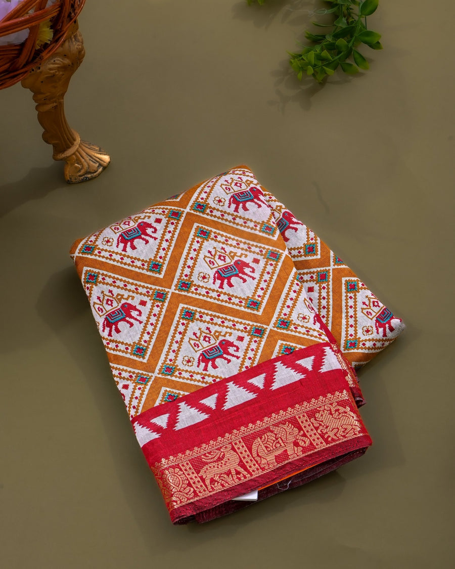 Chanderi Off White Printed Saree - Shop Vastram