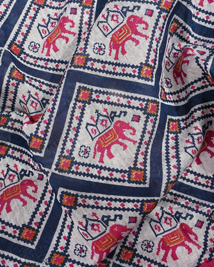 Chanderi Off White Printed Saree - Shop Vastram