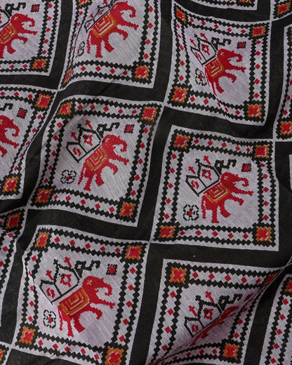Chanderi Off White Printed Saree - Shop Vastram