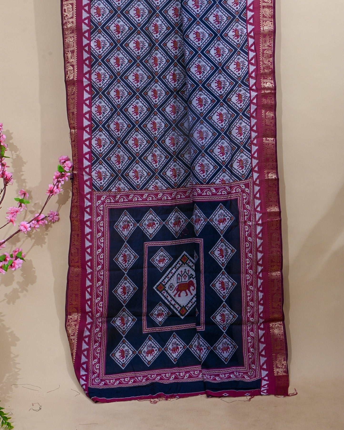 Chanderi Off White Printed Saree - Shop Vastram