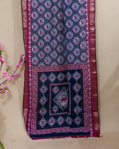 Chanderi Off White Printed Saree - Shop Vastram