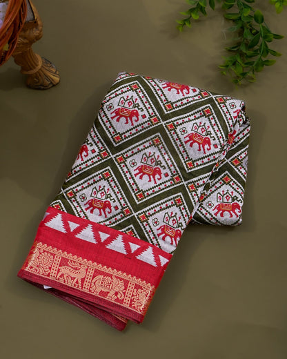Chanderi Off White Printed Saree - Shop Vastram