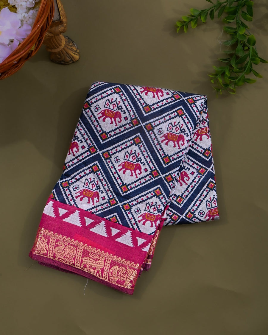 Chanderi Off White Printed Saree - Shop Vastram
