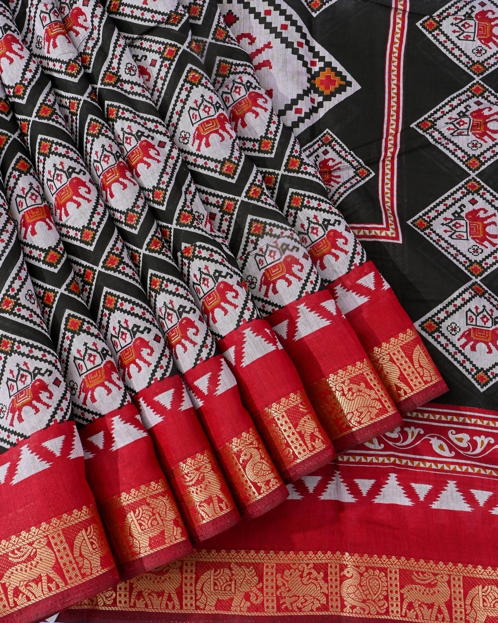 Chanderi Off White Printed Saree - Shop Vastram