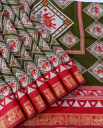 Chanderi Off White Printed Saree - Shop Vastram