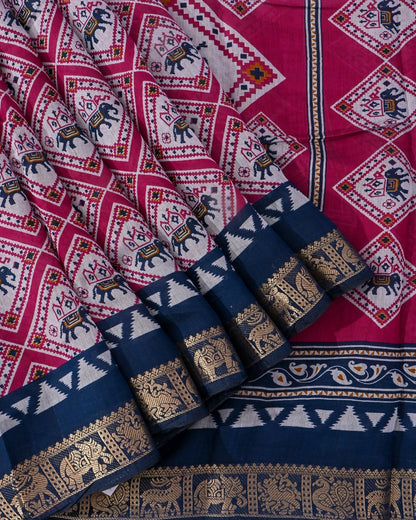 Chanderi Off White Printed Saree - Shop Vastram