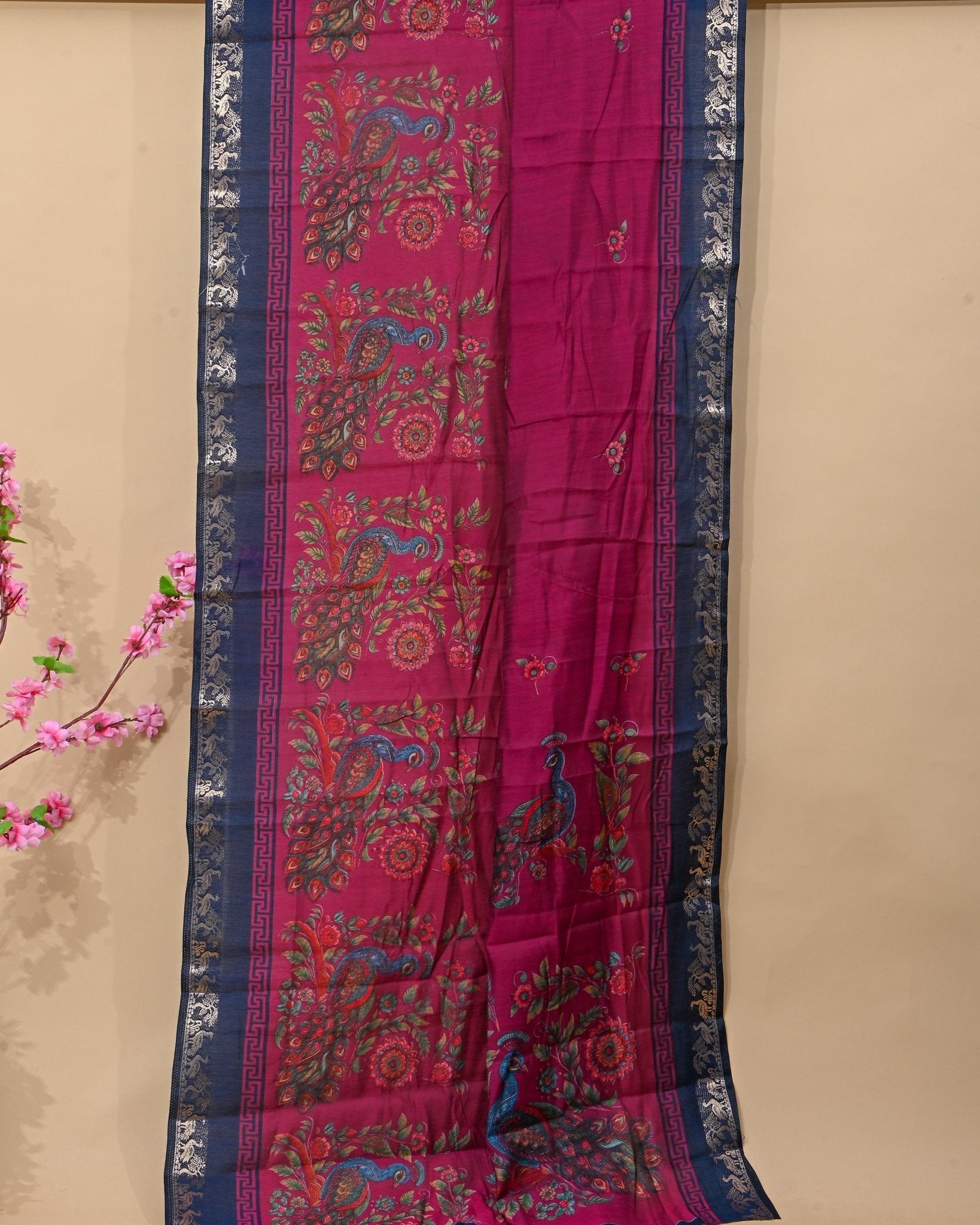 Chanderi Pink Printed Saree - Shop Vastram