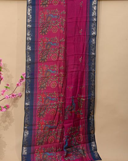 Chanderi Pink Printed Saree - Shop Vastram