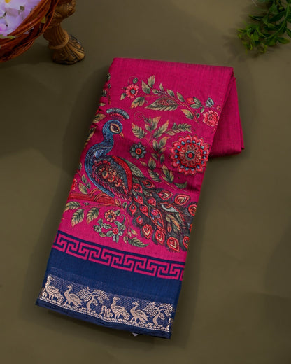 Chanderi Pink Printed Saree - Shop Vastram
