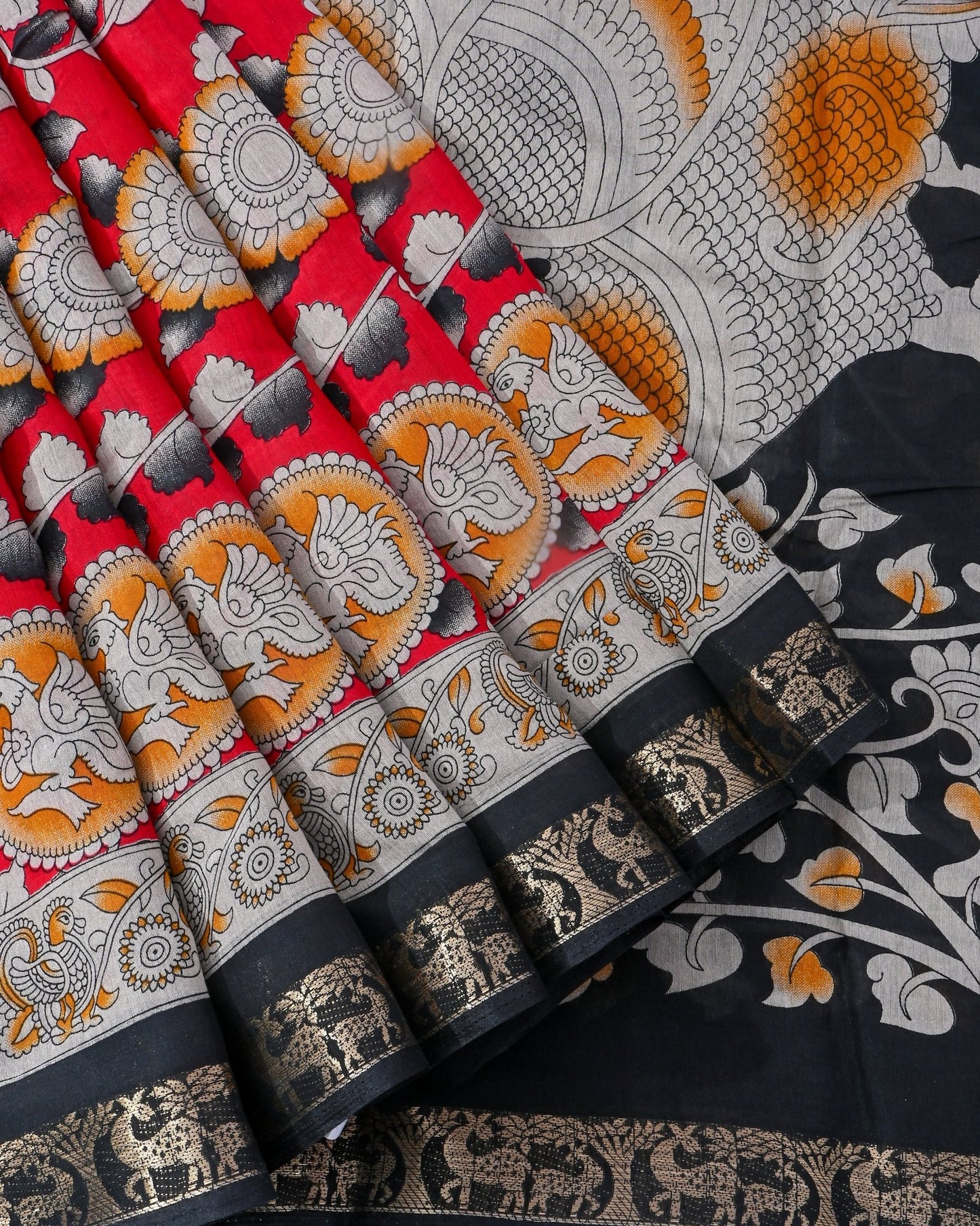 Chanderi Red Printed Saree - Shop Vastram