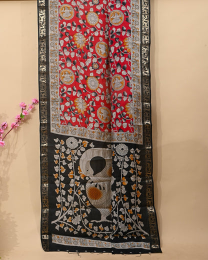 Chanderi Red Printed Saree - Shop Vastram