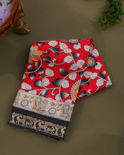Chanderi Red Printed Saree - Shop Vastram