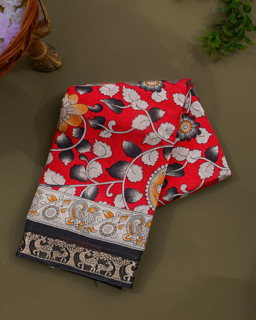 Chanderi Red Printed Saree - Shop Vastram