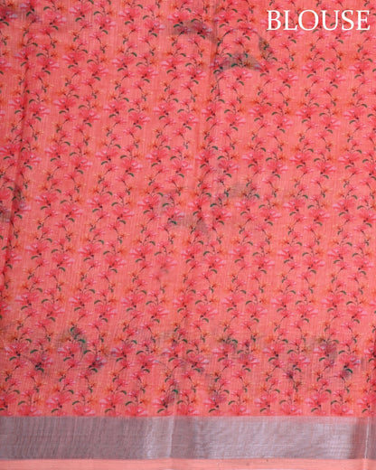 Coral Pink Color Lenin Saree - Shop Vastram