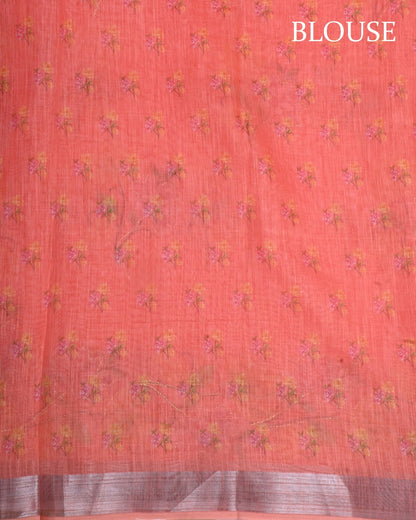 Coral Pink Color Lenin Saree - Shop Vastram