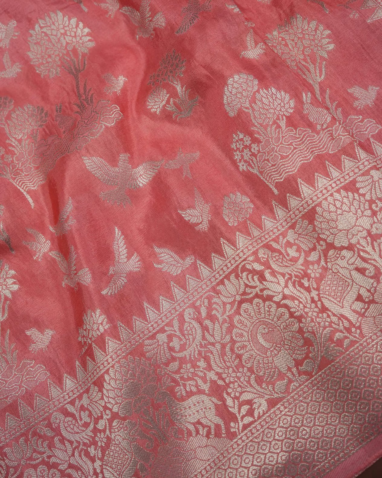Coral Pink Color Silk Saree - Shop Vastram