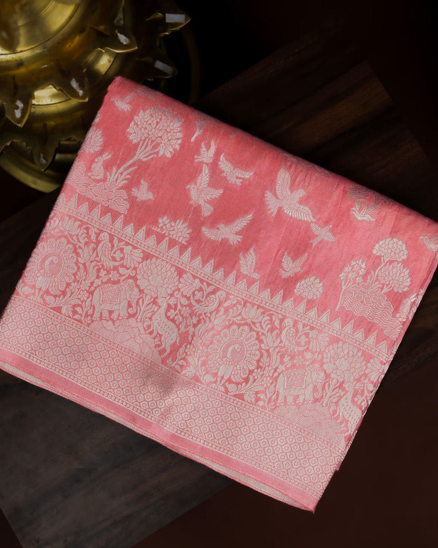 Coral Pink Color Silk Saree - Shop Vastram