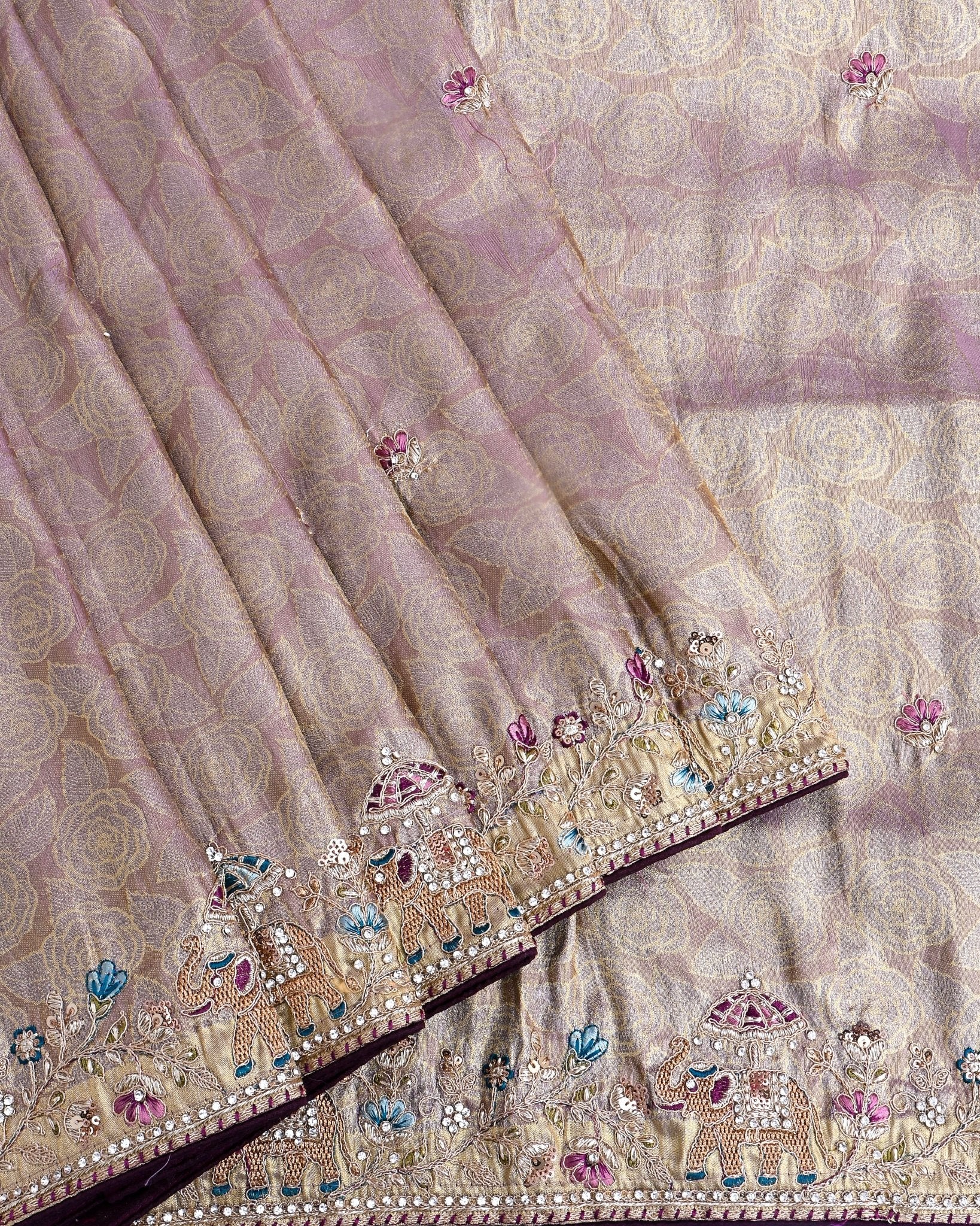 Cream Tissue Embroidery Saree - Shop Vastram