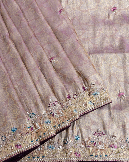 Cream Tissue Embroidery Saree - Shop Vastram