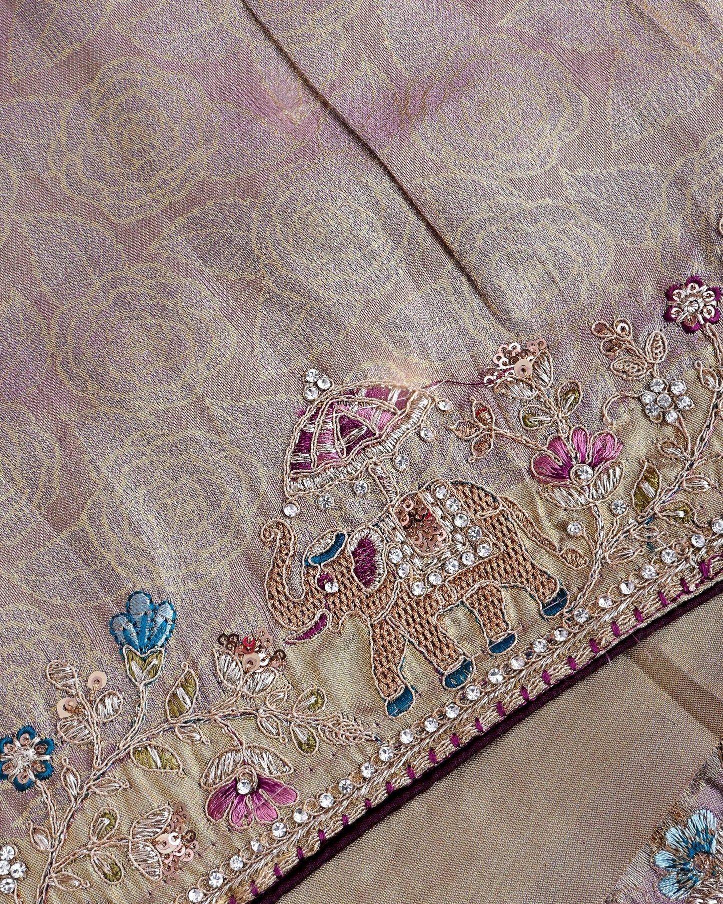 Cream Tissue Embroidery Saree - Shop Vastram