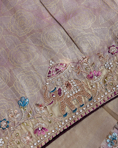 Cream Tissue Embroidery Saree - Shop Vastram