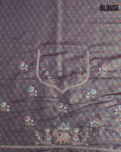 Cream Tissue Embroidery Saree - Shop Vastram