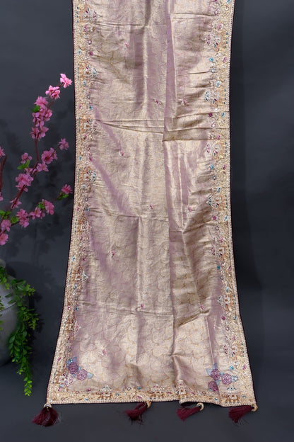 Cream Tissue Embroidery Saree - Shop Vastram