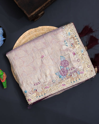 Cream Tissue Embroidery Saree - Shop Vastram
