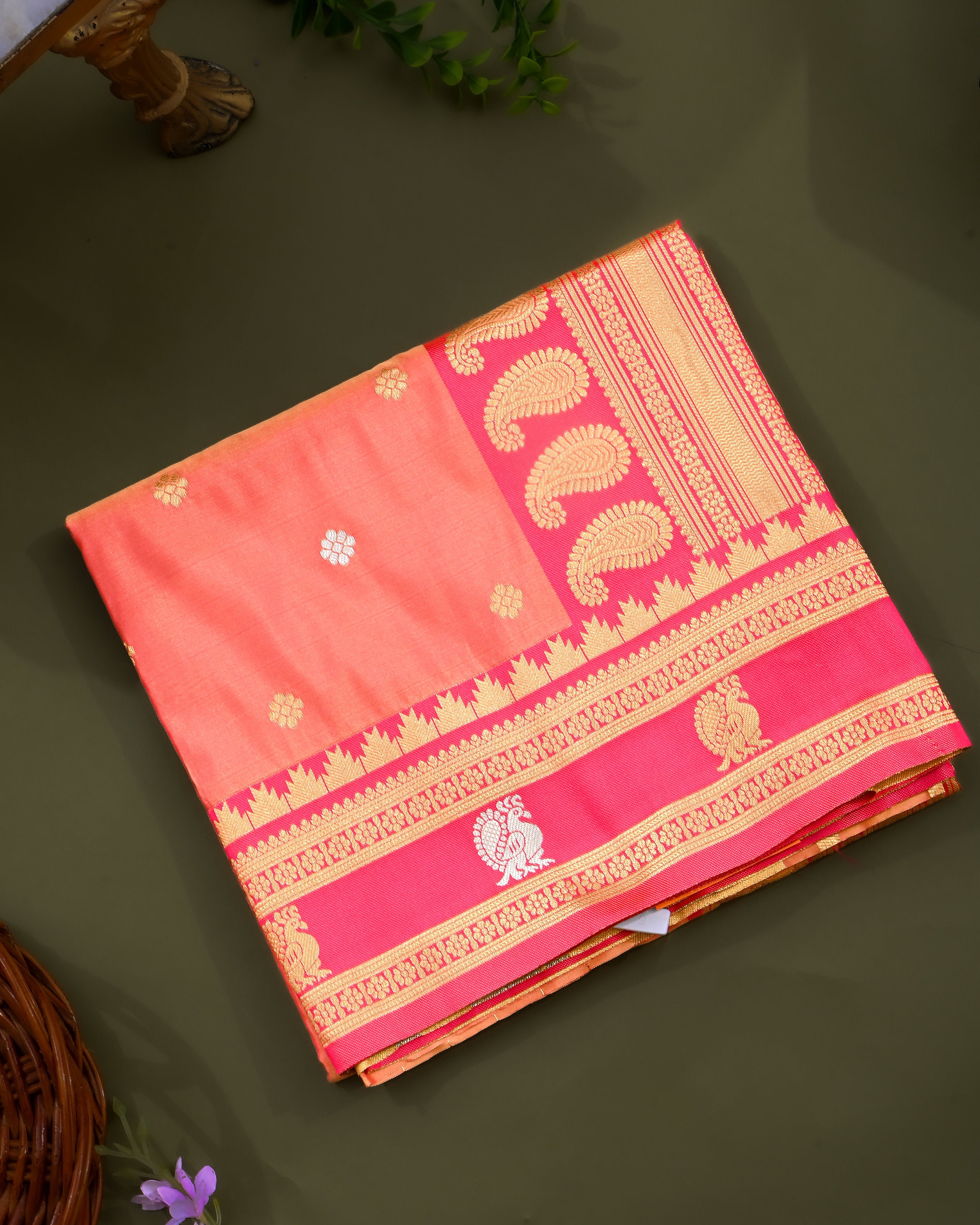 Orange Silk Banarsi saree