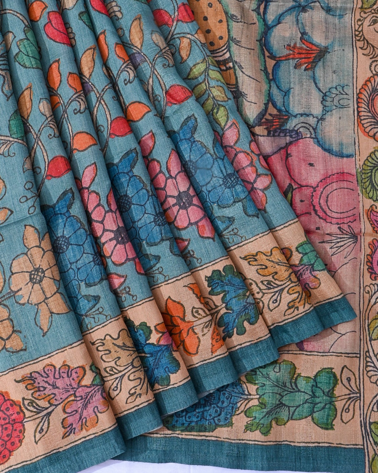 Dupion Ferozi Printed Saree - Shop Vastram