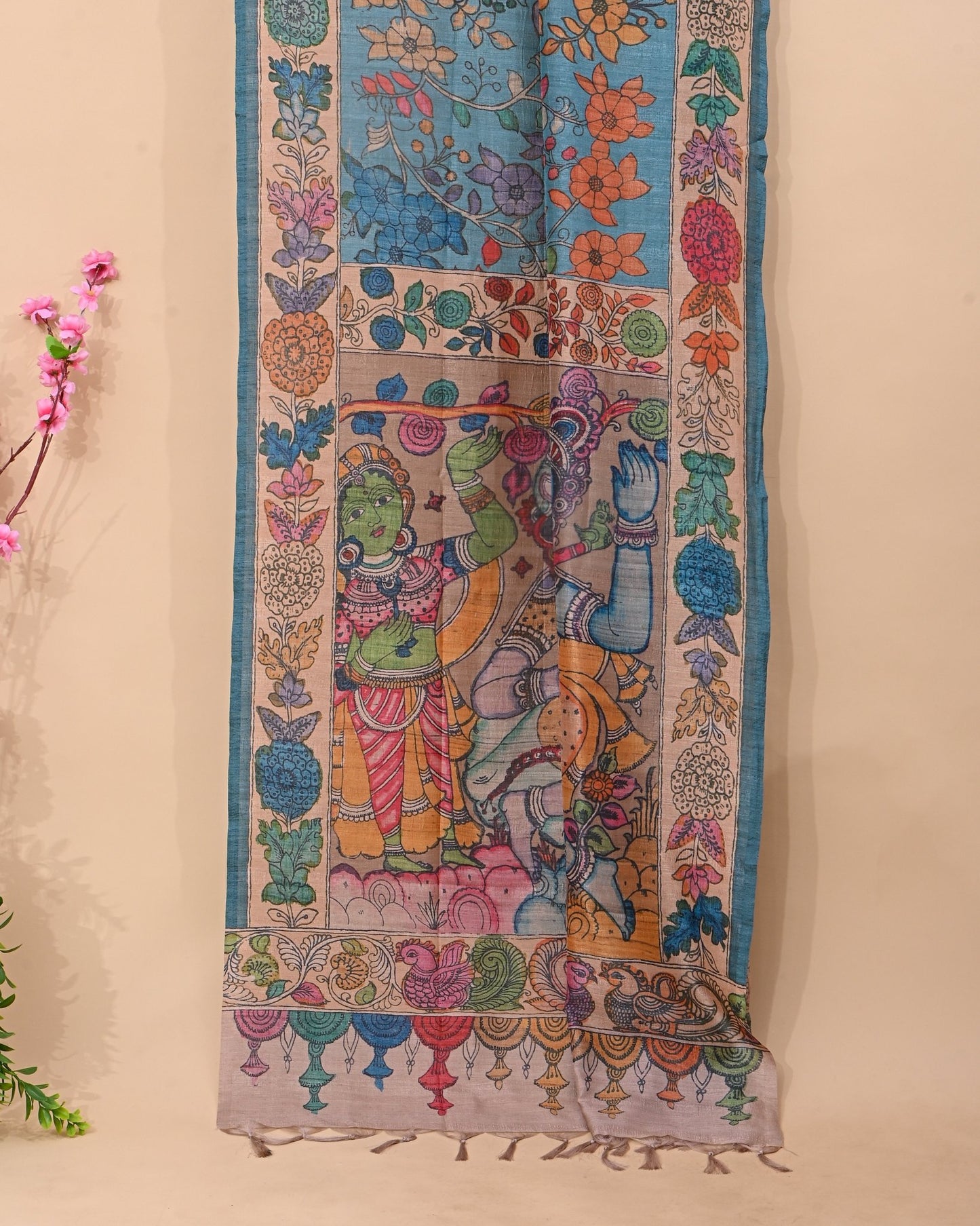 Dupion Ferozi Printed Saree - Shop Vastram